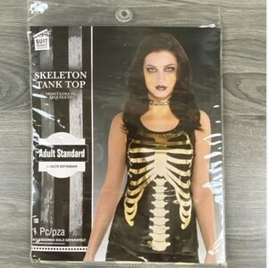 NWT Suit Yourself Skeleton Tank Top Black Gold Metalic Adult Halloween Costume S